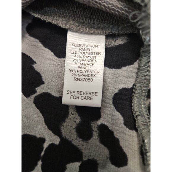 Womens Sz 26/28W Gray Leopard Print Long Sleeve Blouse Ruffle Mob Wife Soft - Picture 7 of 11